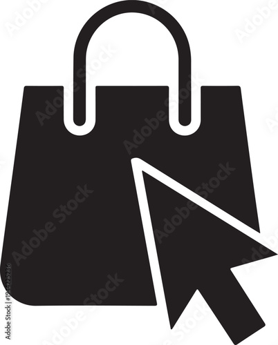 Online Shopping Bag with Cursor Icon – Ecommerce Purchase Silhouette Vector