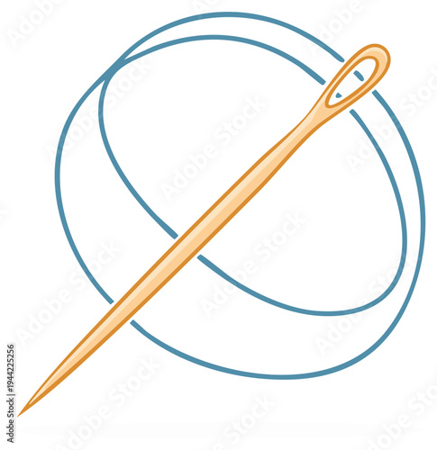 Illustration showing a needle with a thread winding around it, ideal for sewing and craft themes