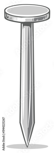 Vector illustration of a single metal hardware nail for carpentry and construction projects