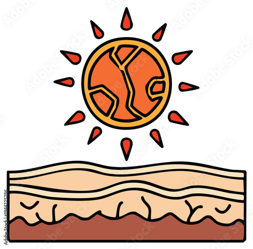 Dehydrated Skin Illustration with Intense Sun for Health Concept