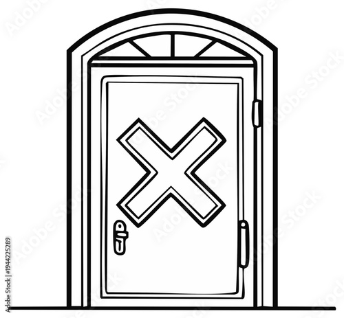 Closed door with an X symbol in outline style