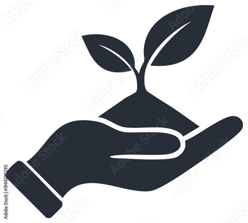 Human hand gently nurturing a small green plant seedling representing growth and care