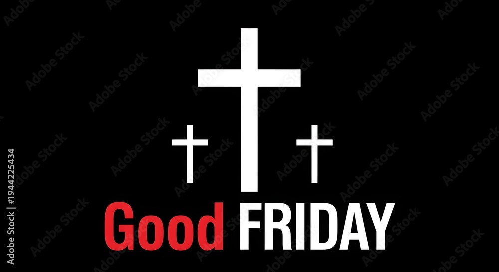 Fototapeta premium Three white crosses on black background with good friday text