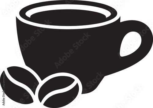 Coffee Cup with Beans Icon – Cafe Beverage Silhouette Vector