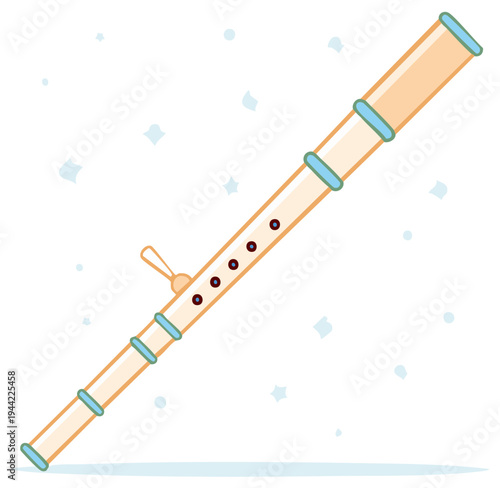 Musical woodwind instrument with finger holes and a mouthpiece, isolated on a white background