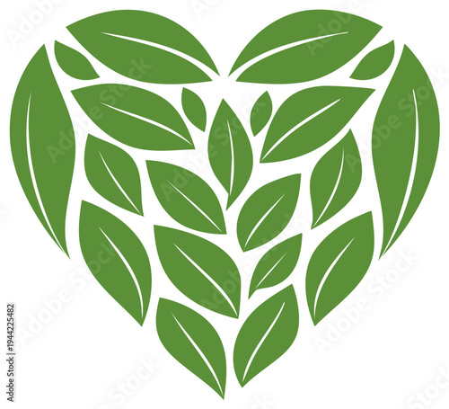 Green leaves create a vibrant heart an emblem of natural growth sustainability and healthy life
