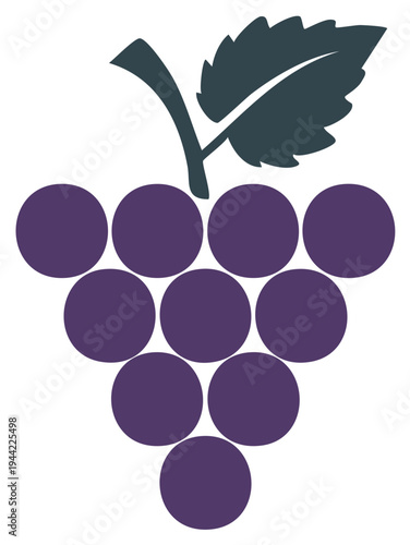 Stylized purple grape cluster with leaf vector graphic for wine or juice production