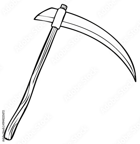 Monochrome Vector Illustration of a Scythe for Halloween or Harvest Season