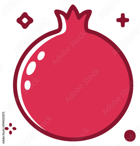 Stylized pomegranate icon illustration, fruit with pink color, plus sign and rhombus, modern vector design