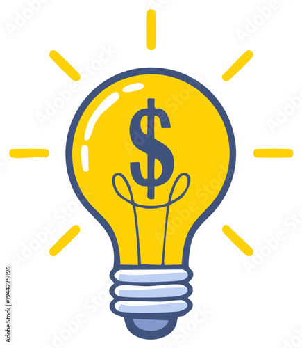 Money making idea concept with a glowing light bulb and dollar sign filament