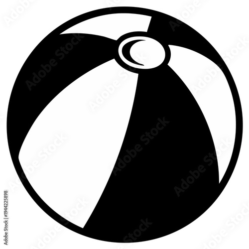 Black and white beach ball illustration, graphic design for summer and leisure activities.