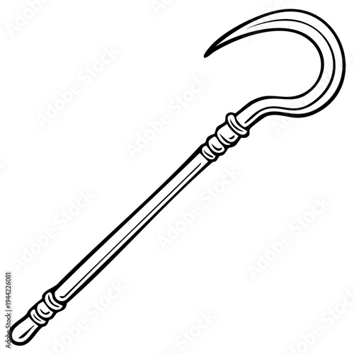 Ancient Egyptian crook and flail symbol stylized black and white line art illustration
