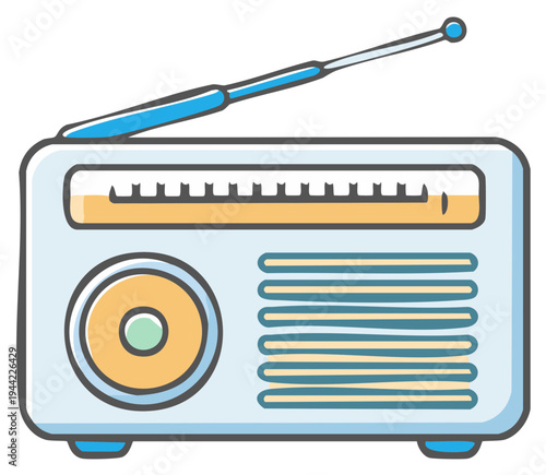 Cartoon illustration of a retro portable radio with an extended antenna
