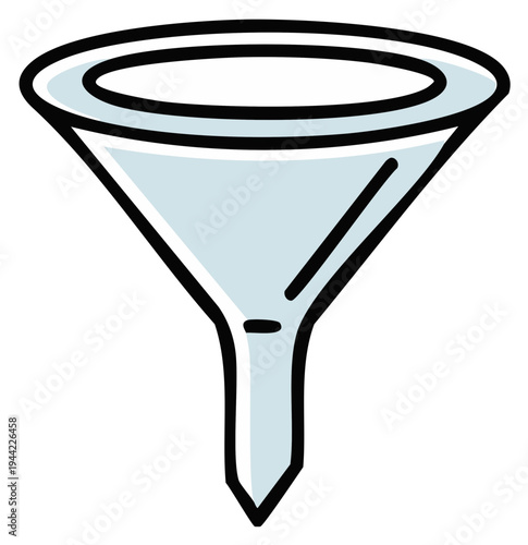 Light blue cartoon funnel graphic for filtering sorting and conversion concepts