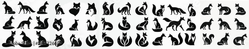 Vector set image silhouette of fox