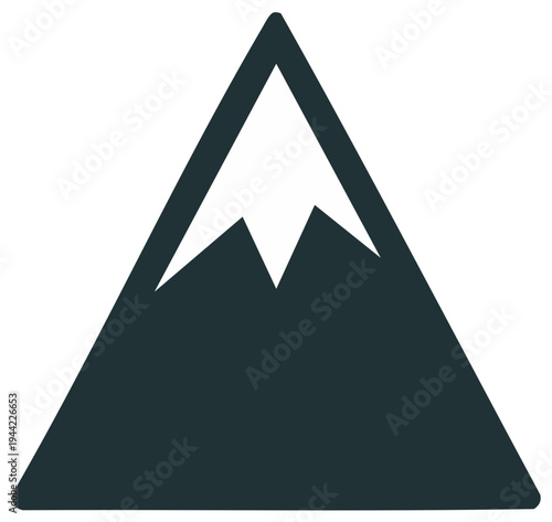 Dark mountain peak icon with snow accent graphic