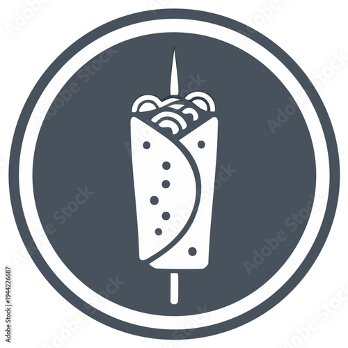 Shawarma food icon in a dark circle, illustration of a Middle Eastern wrap in flat design