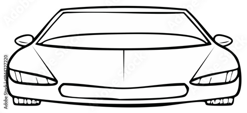 Car front view outline illustration black and white, vehicle auto transport automotive