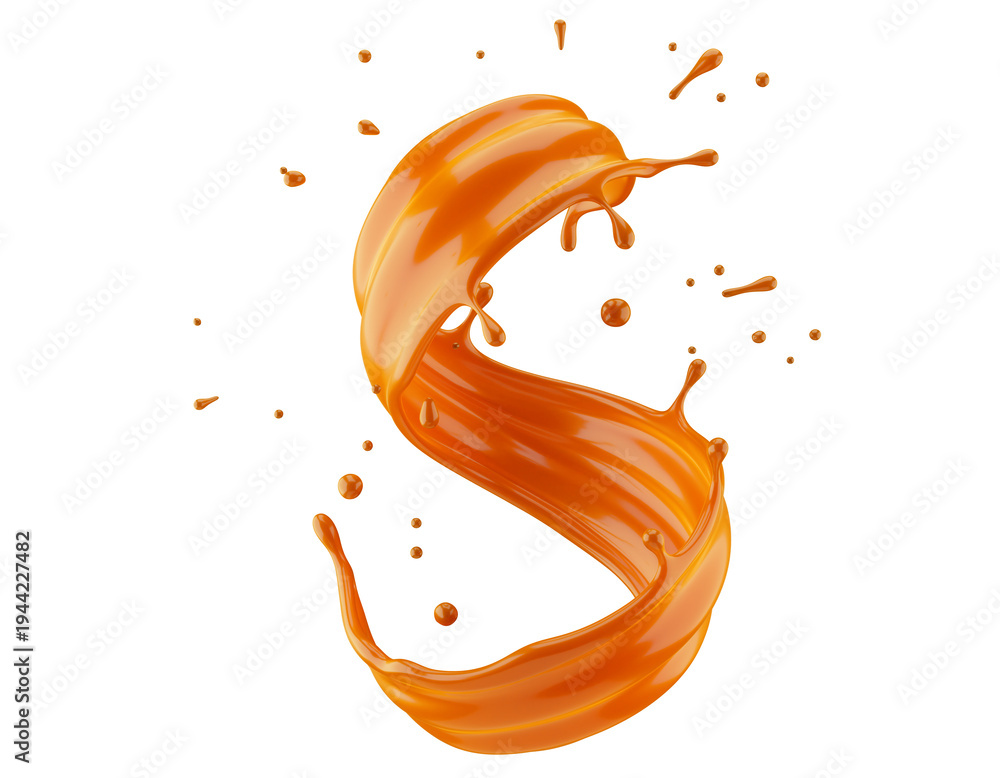 Fototapeta premium Caramel splash isolated on a white background. 3d render
