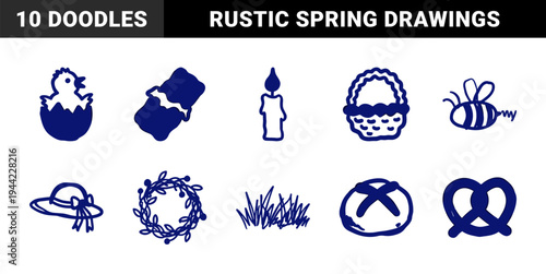 Easter and Spring holiday hand-drawn elements for festive branding. Rustic naive marker sketch illustrations featuring seasonal celebration concepts.