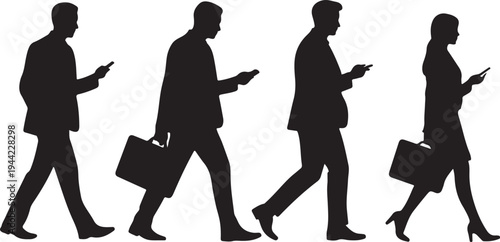 Business people walking with smartphones mobile phones