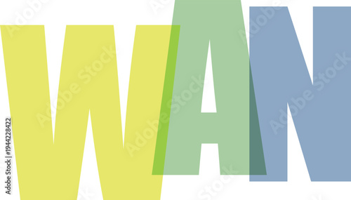 WAN Acronym Overlapping Text with Green Blue and Yellow Letters