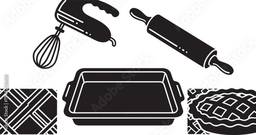 Baking Essentials Icon Set with Kitchen Tools and Treats