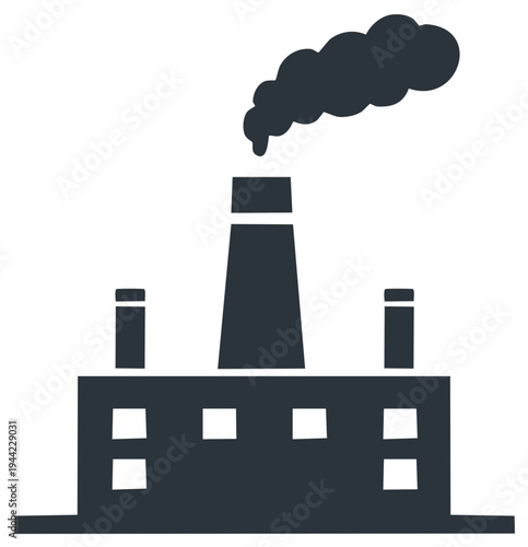 Illustration of factory with smokestacks emitting pollution.  Global warming and environmental issues