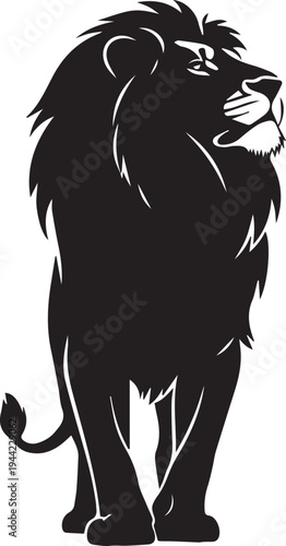 A black silhouette of a lion standing