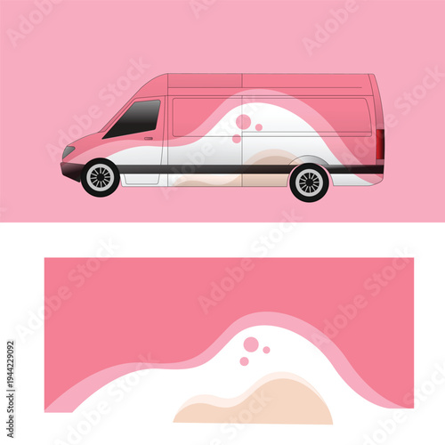 Modern Minimalist Van Wrap Design with Soft Pink Gradient and Waves