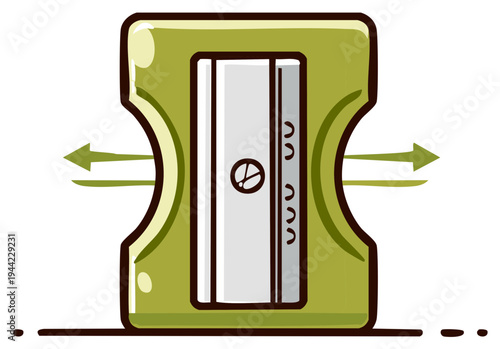 Green Pencil Sharpener with Arrows Indicating Pencil Direction for Sharpening Tool Usage in Creative Projects