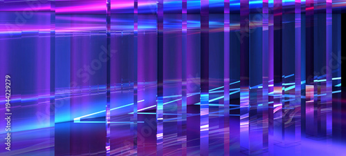 Neon lights cut through the dark background, creating patterns that convey movement and energy. Bright lines draw the eye to the center, inviting exploration.