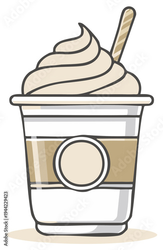 Creamy Beverage with Swirl and Straw in Takeout Cup