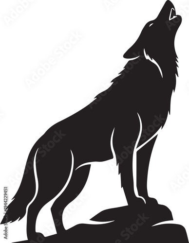 Black silhouette of a wolf howling at the moon in a dramatic pose