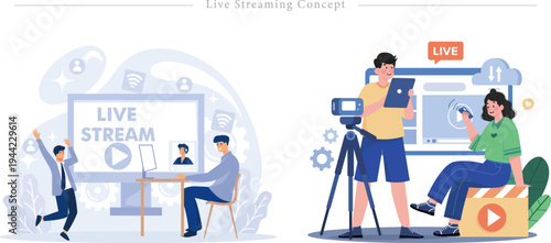 Live Streaming Concept Flat Vector Broadcast Production Viewer Experience Illustration