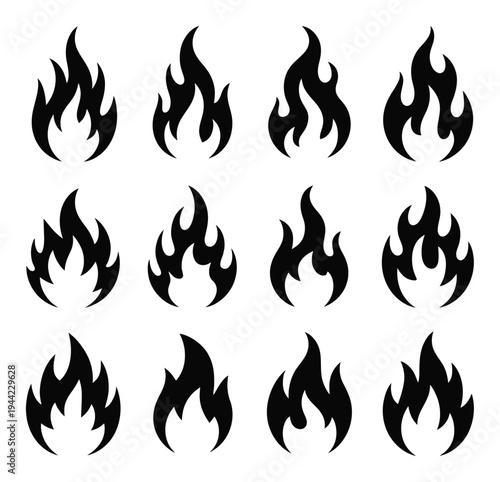 Black Flame Vector Icons Set