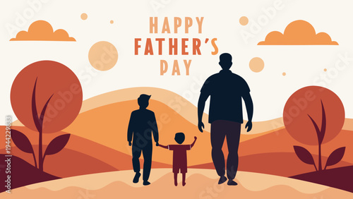 Vector illustration of father and children on Father's Day background