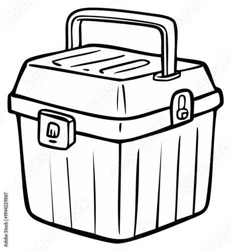 Black and white cartoon illustration of a tool box with handle