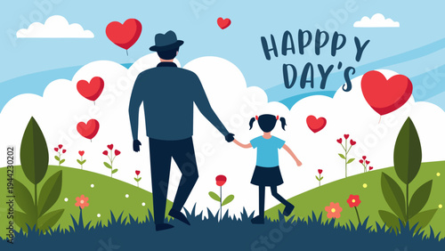 Vector illustration of father and child in love scene