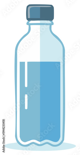 Water Bottle Illustration Blue Liquid Drink Container Single Item Isolated