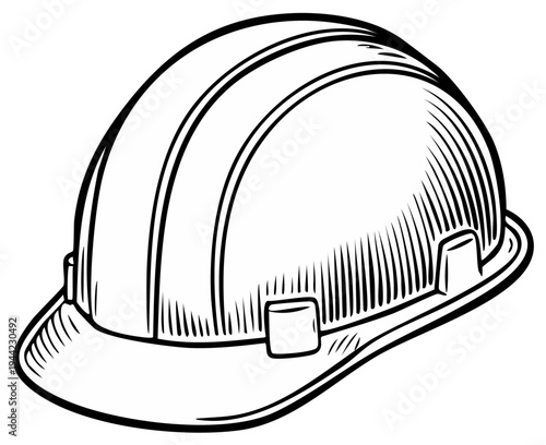 Black and white illustration of a construction hard hat with ribbed texture and brim