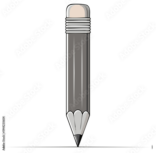 Gray pencil with pink eraser drawing a straight line on a white background.