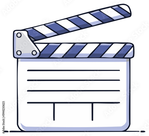 Cartoonish depiction of a blue and white film slate used in filmmaking
