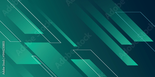 Abstract background with glowing neon green geometric shapes. Modern and futuristic design with dynamic horizontal line decoration. VOL. 3