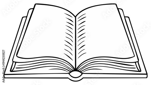 Open blank book with lined pages on a white background illustration