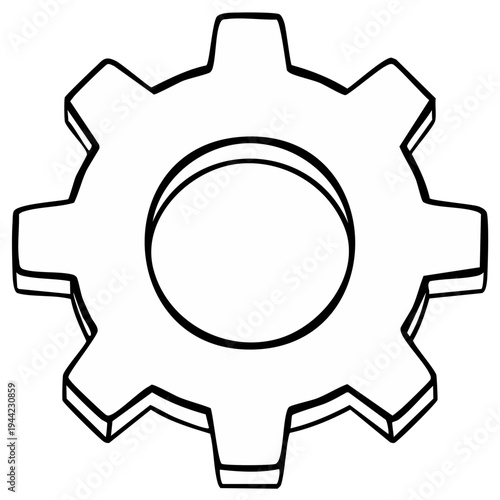 Simple line drawing of a single gear mechanism in monochrome with a central circular opening