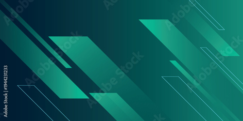 Abstract background with glowing neon green geometric shapes. Modern and futuristic design with dynamic horizontal line decoration. VOL. 2