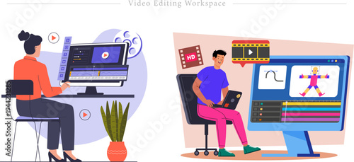 Video Editing Workspace Flat Vector Post Production Content Creation Illustration