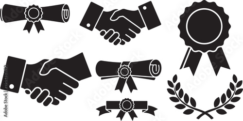 Awards and Recognition Symbols in Black and White Icons