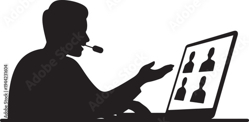 Silhouette of man on video call with multiple participants